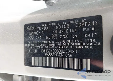 2013 Hyundai Genesis 3.8 z USA, uszkodzony, nr VIN KMHGC4DD8DU230423